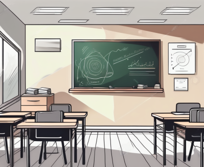 A classroom setting in the uae with a chalkboard