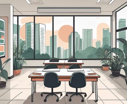 A well-organized classroom setting in singapore with elements like desks arranged neatly