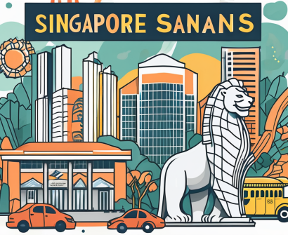 Various elements representing singapore such as the marina bay sands