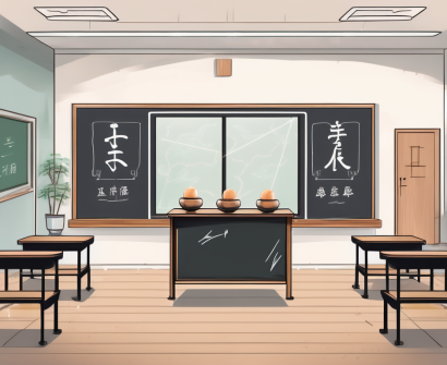 A classroom with two chalkboards