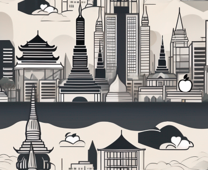 A thai city skyline with elements of education like books