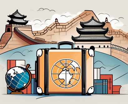 A suitcase adorned with educational symbols such as a globe