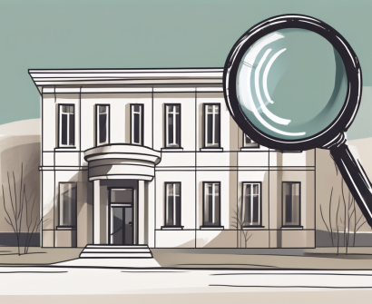 A danish international school building with a magnifying glass over it