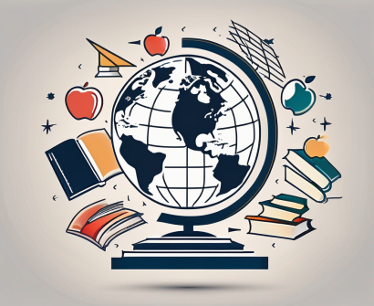 A globe with different educational symbols like books