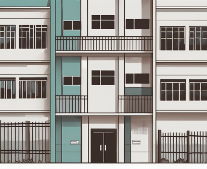 A school building with multiple doors