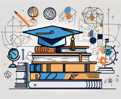 A stack of books with a graduation cap on top