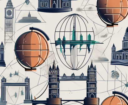 A globe with various iconic landmarks from different countries