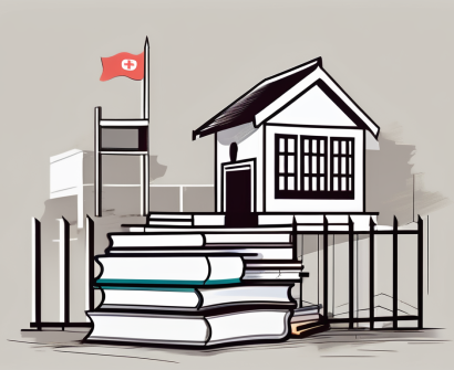 A thai schoolhouse with a broken down barrier in front