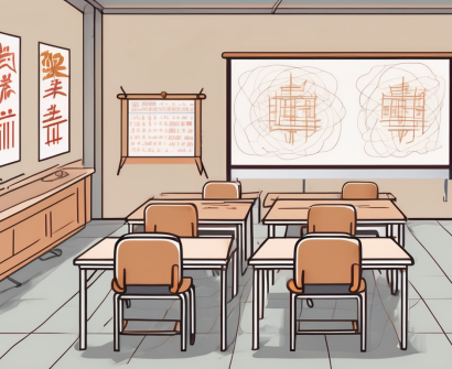 A classroom with two chalkboards