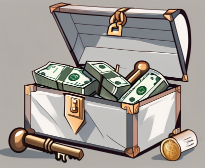A key unlocking a chest filled with malaysian currency
