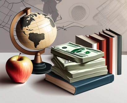 A stack of singaporean dollar bills next to a globe highlighting singapore