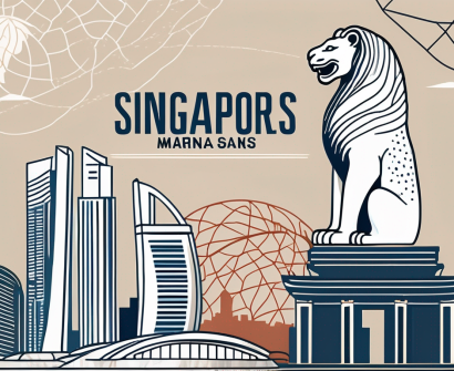 A classroom setting with singapore's iconic landmarks such as marina bay sands and the merlion in the background