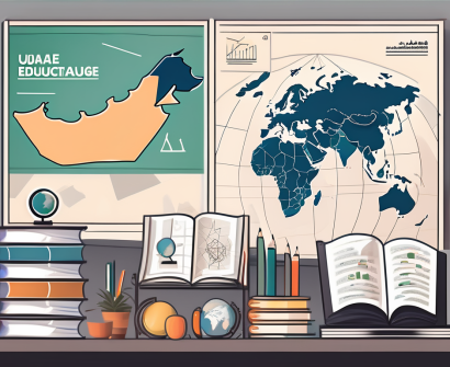 A classroom setting with a mix of arabic and english textbooks