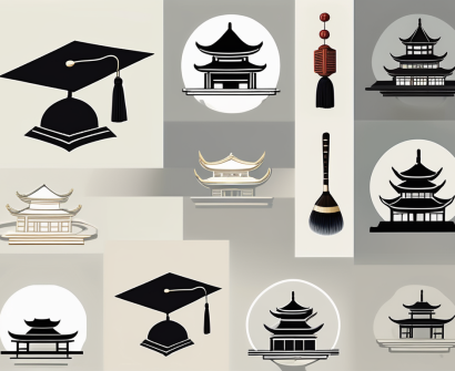 Four different symbolic representations of arts and humanities in china (such as a traditional brush for calligraphy