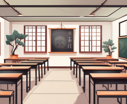 A classroom setting with a chalkboard