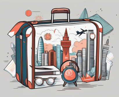 A suitcase adorned with singapore's iconic landmarks