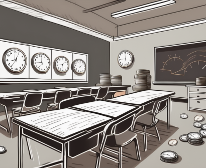 A classroom with empty desks