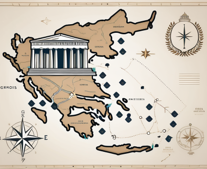 A map of greece with seven distinct stars indicating international schools