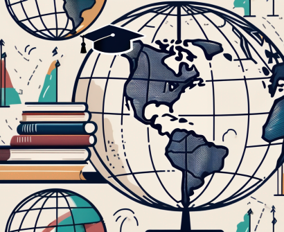A globe with various paths leading to an international school building in doha