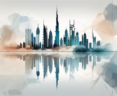 The iconic dubai skyline with an abstract representation of an ipgce certificate floating above it