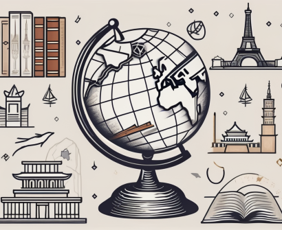 A globe with various iconic international landmarks
