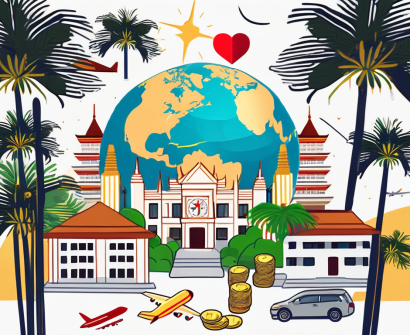 A thai international school surrounded by palm trees