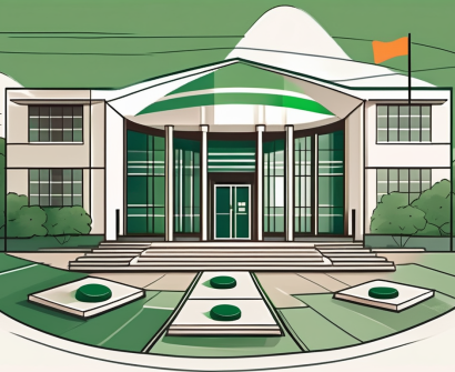 A school building with irish flag flying on top