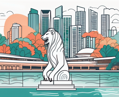 A vibrant classroom environment in singapore with diverse educational materials and iconic singaporean elements like the marina bay sands or merlion in the background