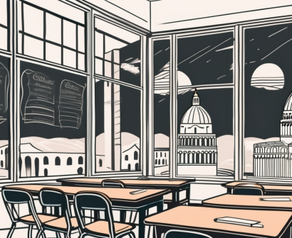 An italian classroom setting with a chalkboard