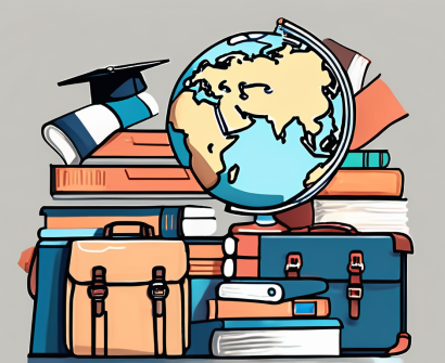 A diverse set of school supplies such as books