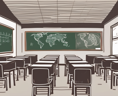 A singaporean classroom with empty desks and chairs