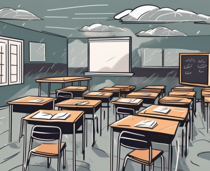 A classroom scene in dubai with empty desks
