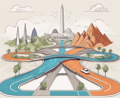 Various educational pathways represented as roads diverging from a central point