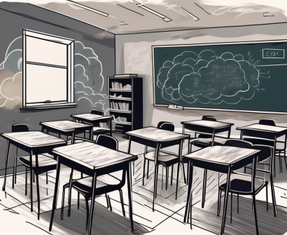 A classroom setting in singapore with empty chairs