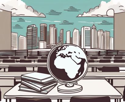 A classroom setting with a globe