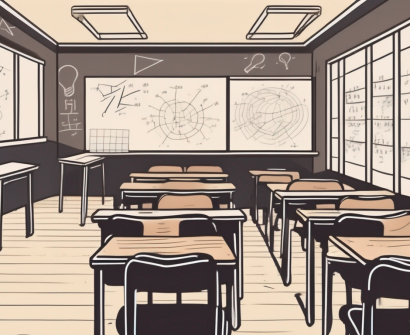 A classroom setting in hong kong with empty desks and chairs