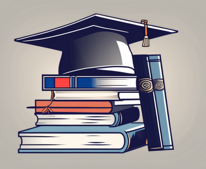 A stack of books with a graduation cap on top