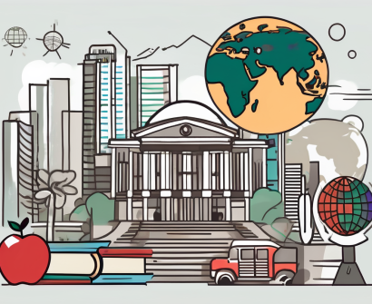 A classroom setting with symbols of singapore and the philippines