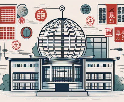 A traditional chinese school building with a globe in the background