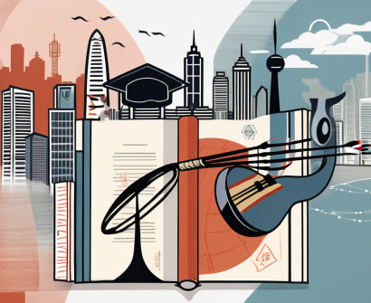 Four symbolic representations of arts and humanities such as a paintbrush