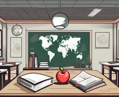 A classroom setting in hong kong with a chalkboard