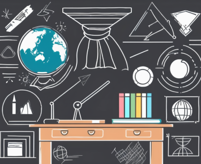 A classroom setting in malaysia with a chalkboard displaying five different symbols