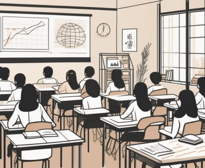 A classroom setting in singapore with various educational tools and cultural symbols