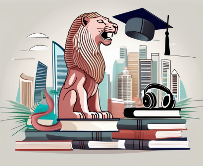 A globe surrounded by various educational tools like books