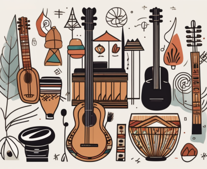 A diverse array of cultural symbols from different indonesian ethnic groups