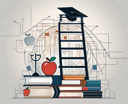 A ladder ascending towards a graduation cap