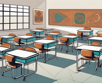 A diverse array of school desks