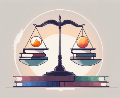A balanced scale with books on one side representing teaching demands and various international landmarks on the other side representing international schools
