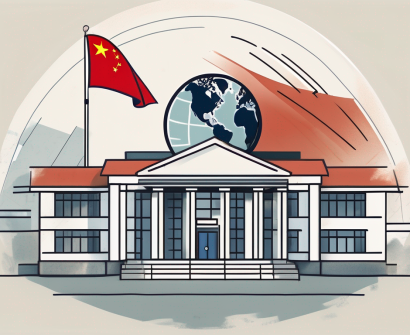 A school building with a chinese flag