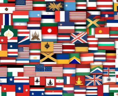 A diverse array of national flags planted in a map of thailand